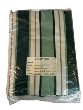 NIP Green/Cream Striped 84” x 60” Vinyl Tablecloth w Flannel Backing